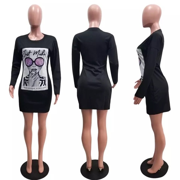 BLACK LONG SLEEVE SWEATER DRESS - Picture 4 of 4